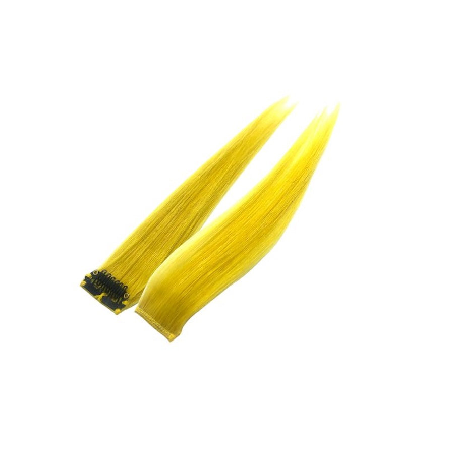 YELLOW HIGHLIGHTS 100% HUMAN HAIR CLIP-IN HAIR EXTENSIONS Set of 4