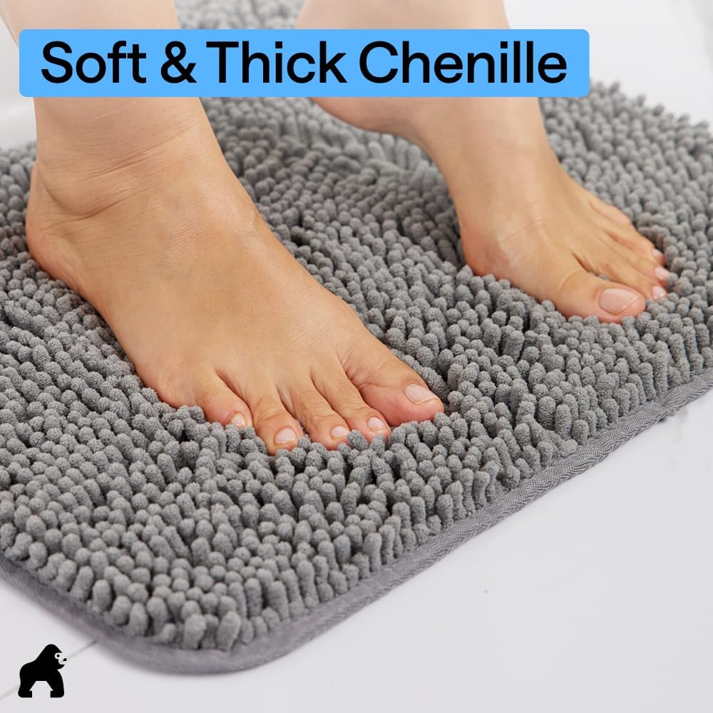 Chenille Bath Rug Mat, 24 x 17 Inches, Soft Absorbent Bathroom Rug