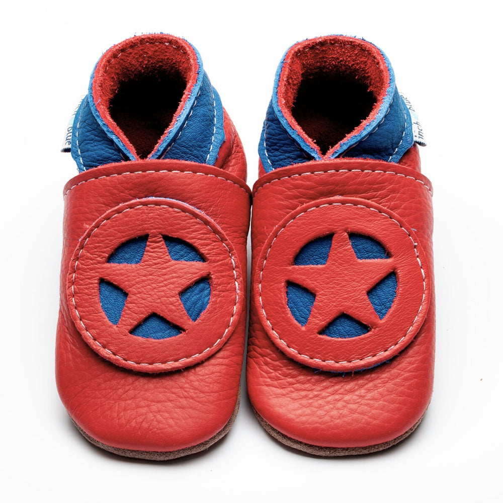 Leather Baby Shoes - Superkid Red - Inch Blue