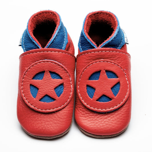 Leather Baby Shoes - Superkid Red - Inch Blue