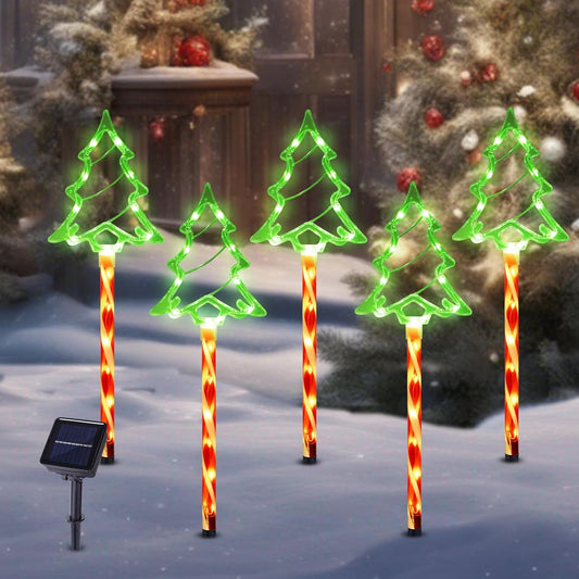 5 Pack Solar Christmas Tree Pathway Lights Outdoor