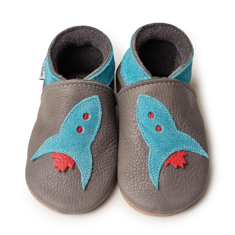 Leather Baby Shoes - Rocket Grey - Inch Blue