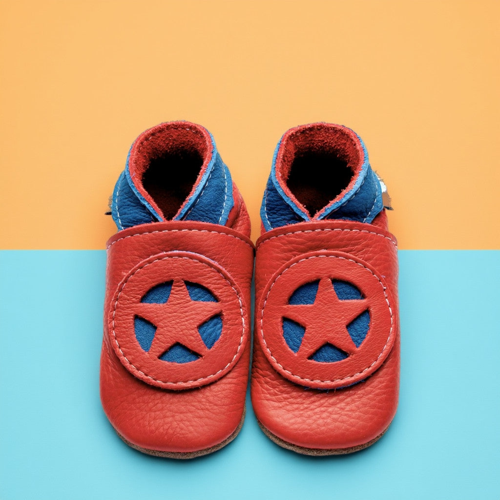 Leather Baby Shoes - Superkid Red - Inch Blue