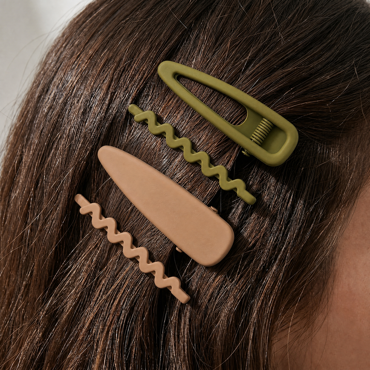 Pomchies Barrette Set | Hair Clips in Olive Camo & Black/Nude