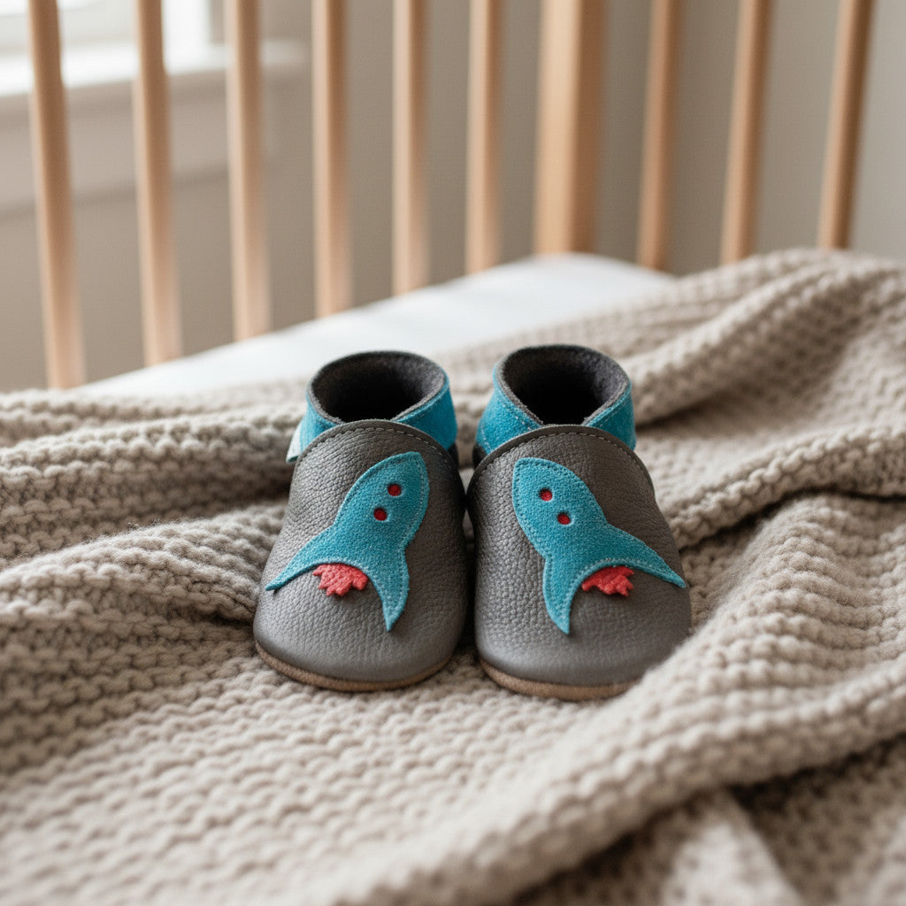 Leather Baby Shoes - Rocket Grey - Inch Blue