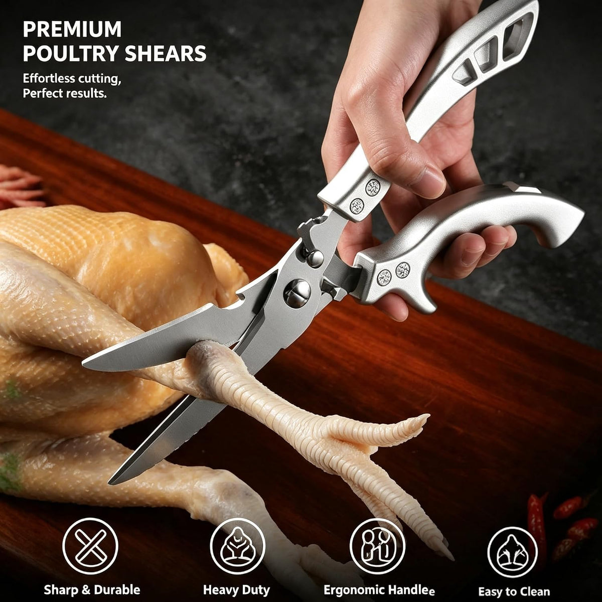 1-Pack Stainless Steel Kitchen Shears, Heavy-Duty Cooking Scissors