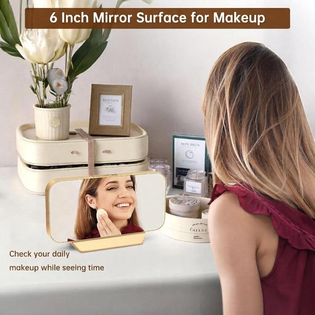 Slim Digital Mirror Alarm Clock, Large Display with 6-Level Dimmer
