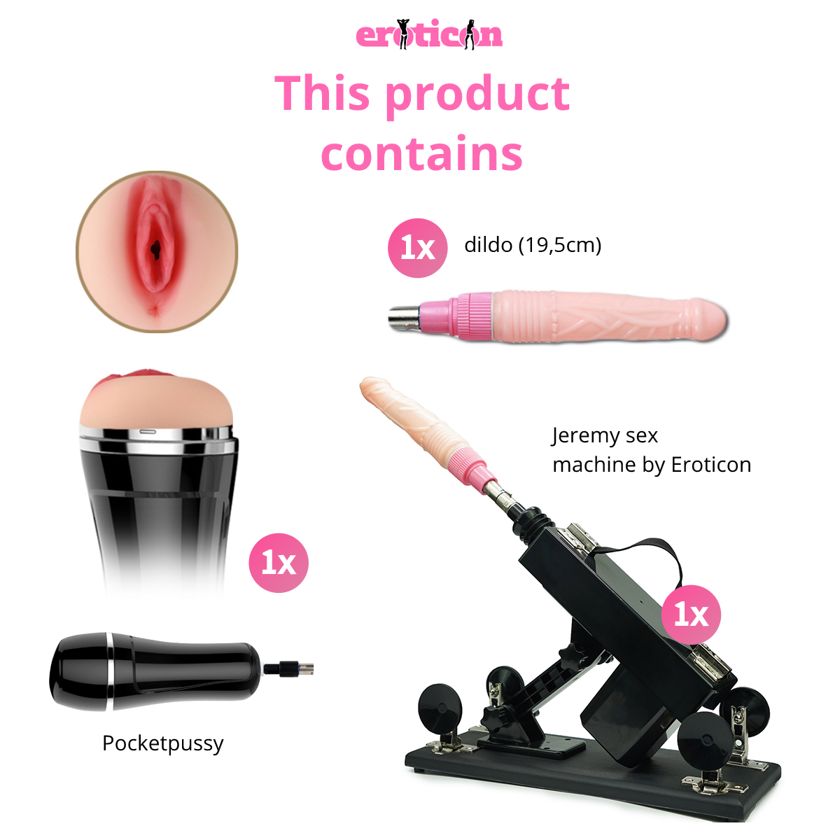 Jeremy Sex machine by Eroticon with 1 pocket pussy and dildo