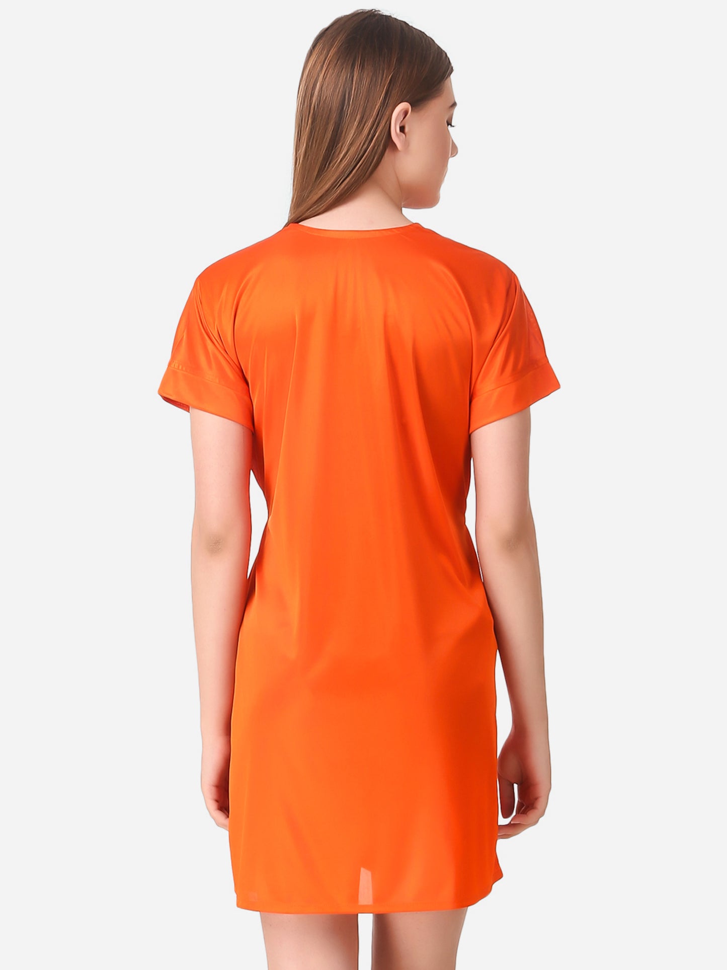 Romaisa Women's Satin Solid Orange Robe with Lingerie Set