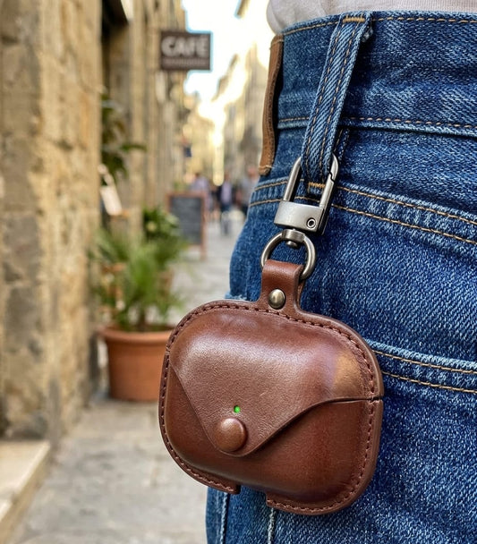Leather AirPods Case with Keychain Hook