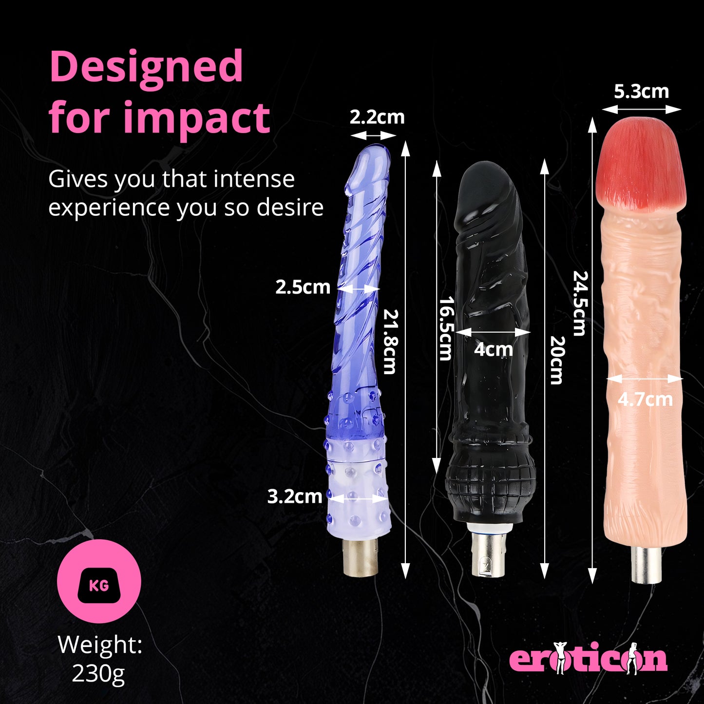 Eroticon Long Pecker Package Bundle with 3 Attachments