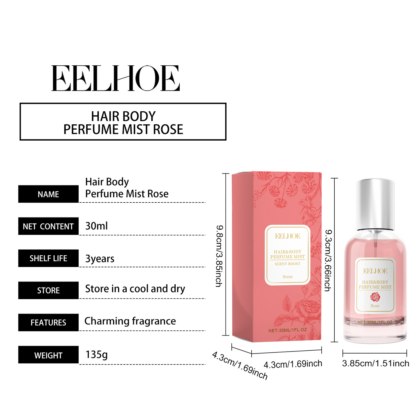 EELHOE Body Hair Perfume Spray Body Skin Hair Long-Lasting Fragrance