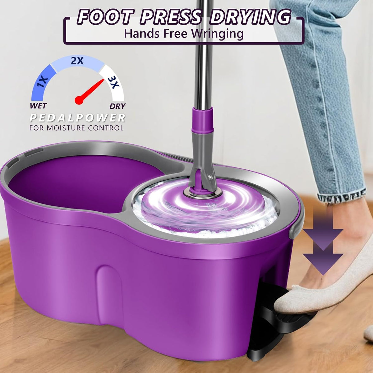 Spin Mop Bucket Set with Foot Pedal Wringer & 36 Inch Commercial Mop