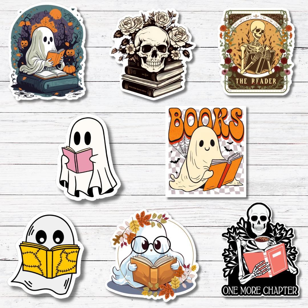 Retro Orange Books-Creepy Reader Stickers/Magnet