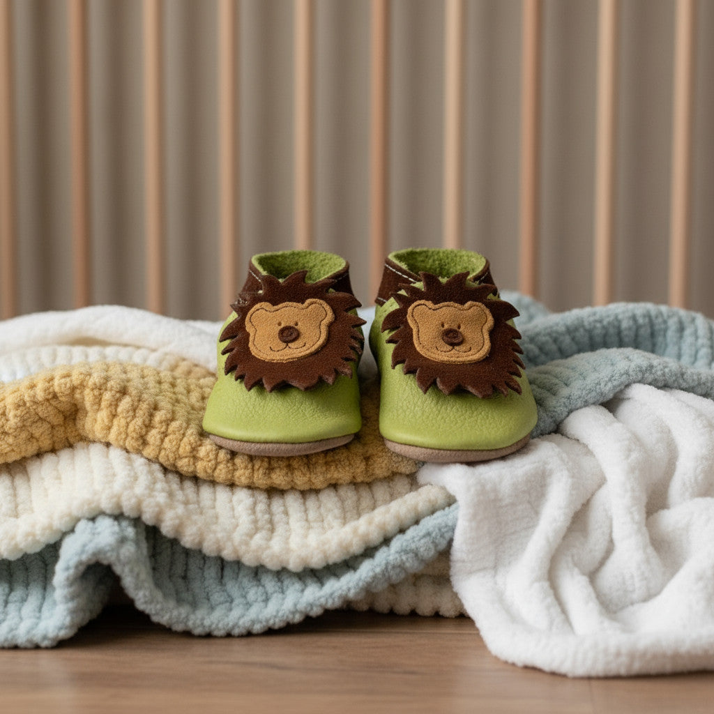Leather Baby Shoes - Leo Pistachio - Inch Blue