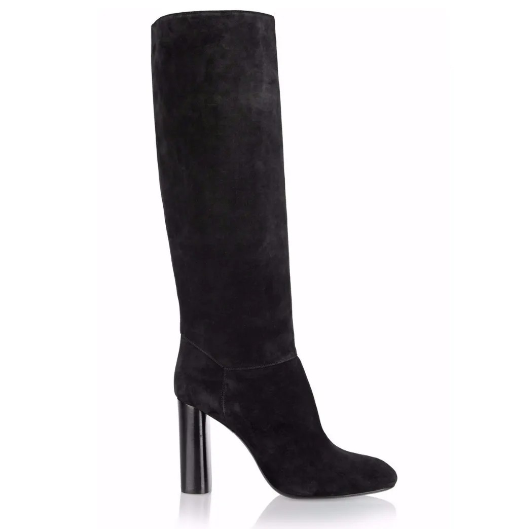 Black Suede Chunky Heel Boots – (MYSTOCK)