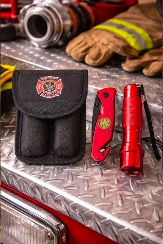 Survival Knife and Flashlight Set - Red Finish - Firefighter - LED