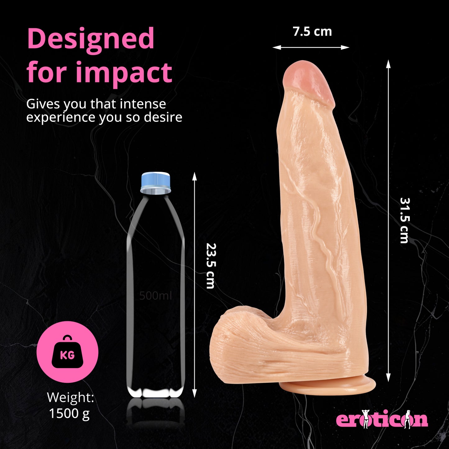 Eroticon Large And Thick Dildo with Suction Cup 7.5cm Thick