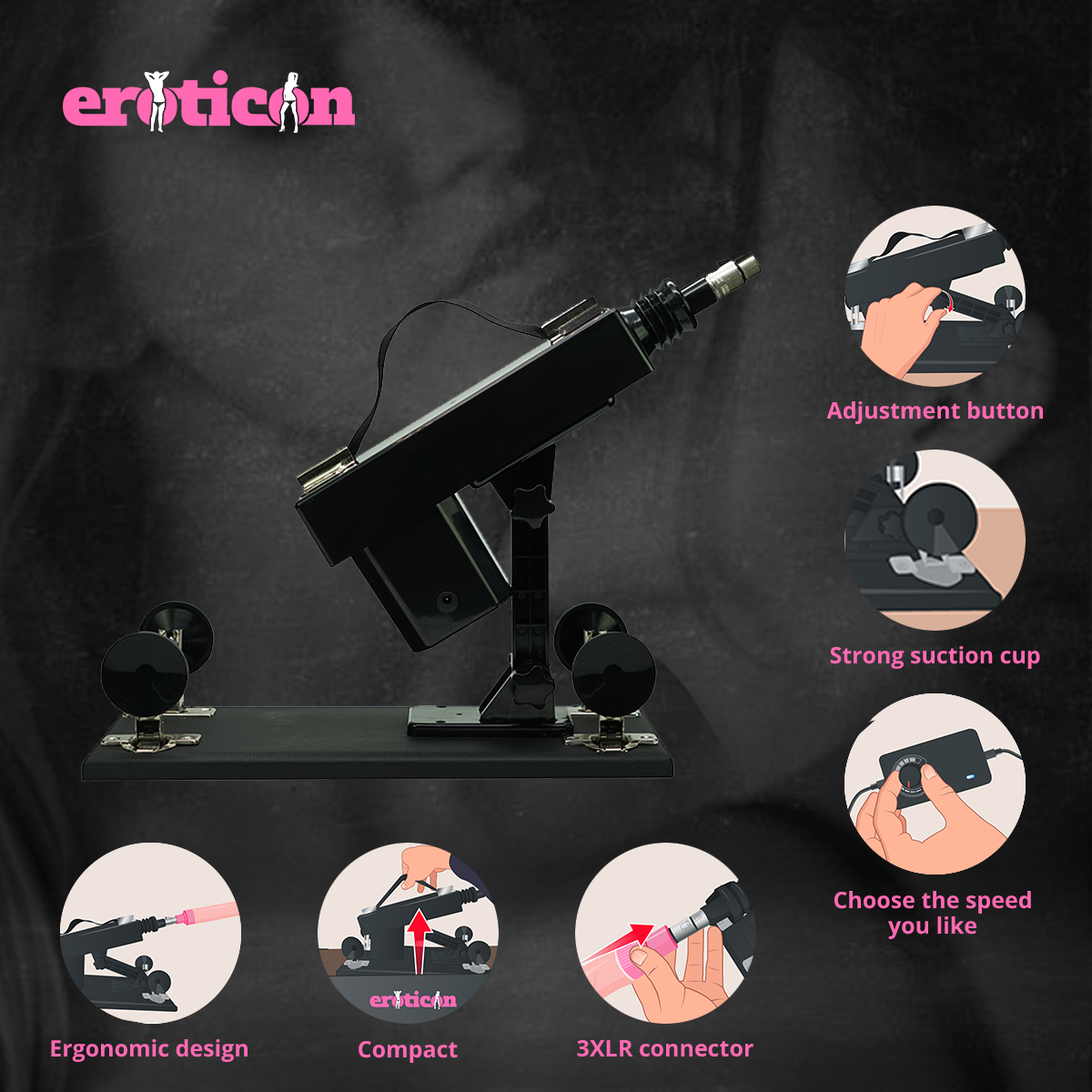 Eden Sex Machine Fuck Machine package with 7 attachments