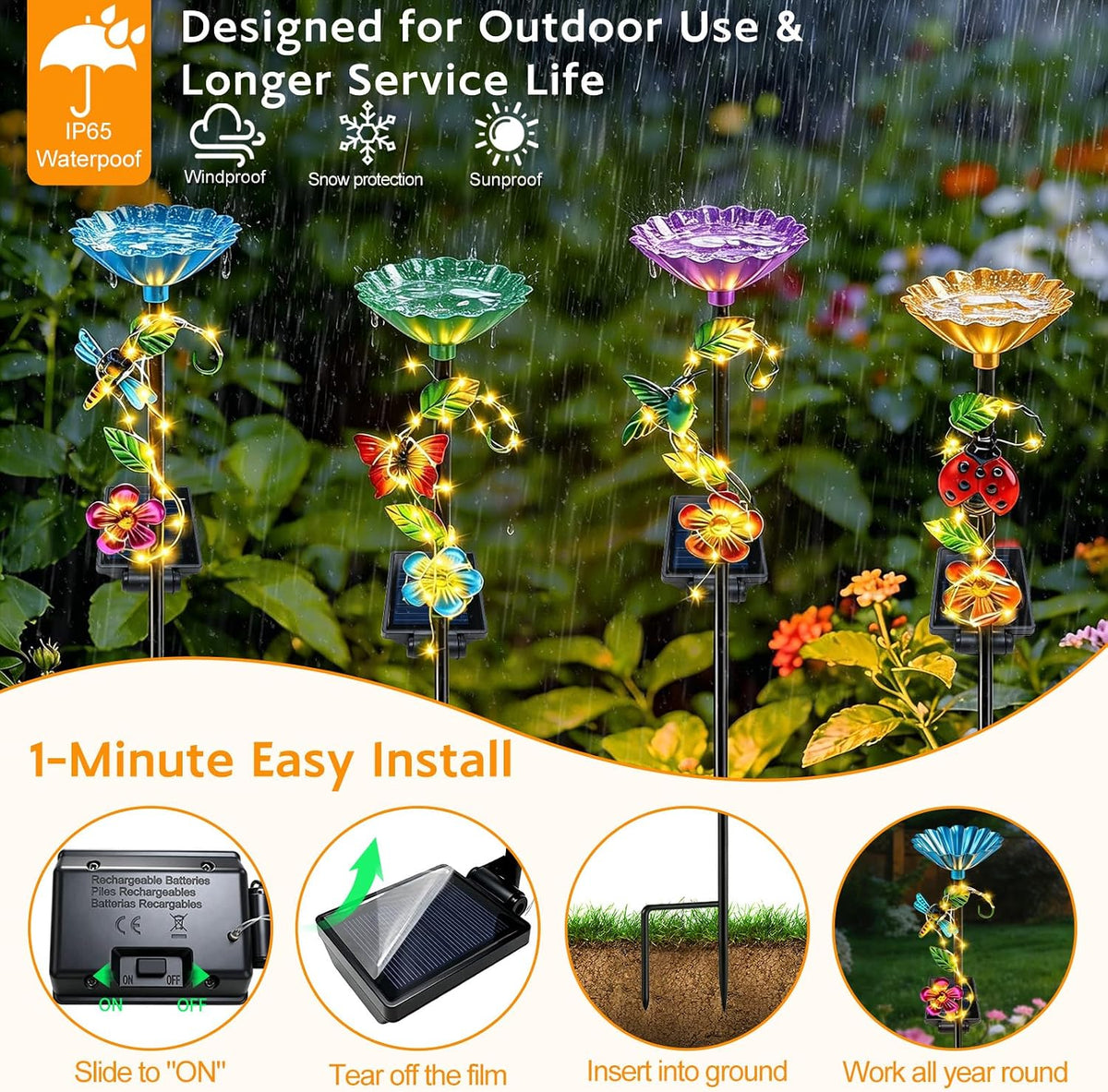 4 Pack Solar Garden Watering Station Lights for Birds & Pollinators