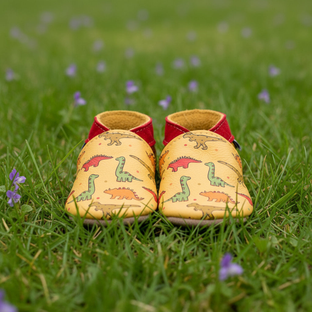 Leather Baby Shoes - Jurassic Yellow - Inch Blue