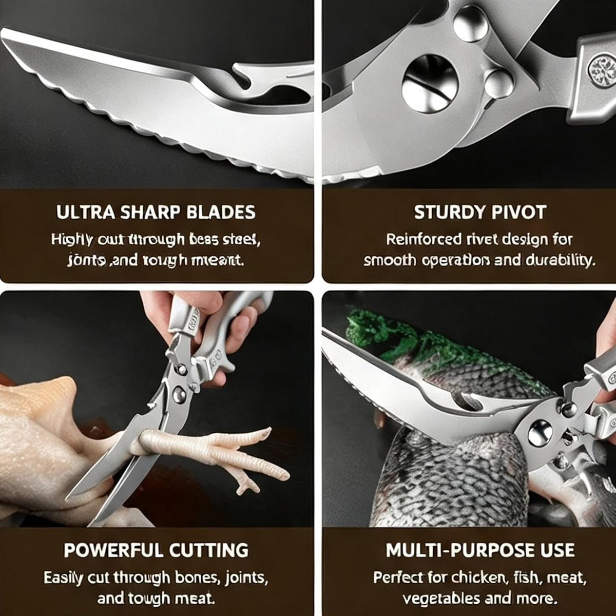 1-Pack Stainless Steel Kitchen Shears, Heavy-Duty Cooking Scissors