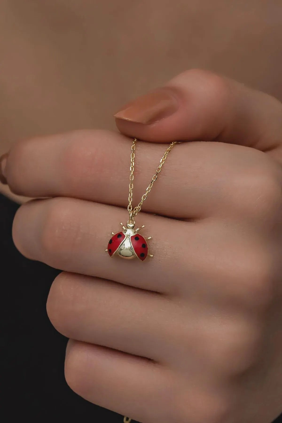 Sterling Silver Ladybug Necklace Rhodium Plated Lucky Charm