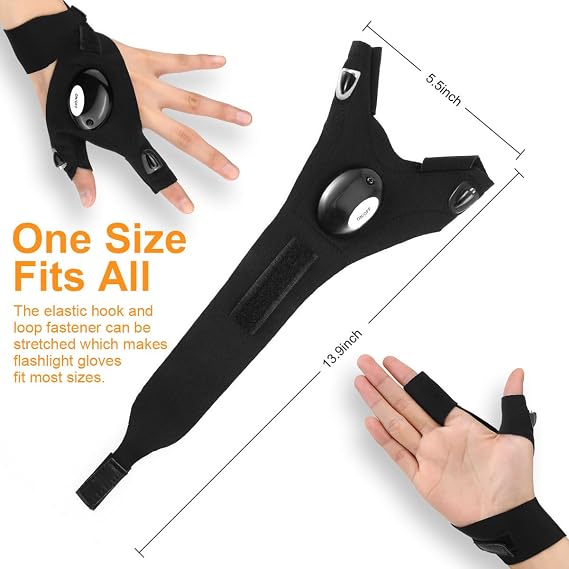 LED Flashlight Gloves, Hands-Free Finger Lights for Work & Outdoor