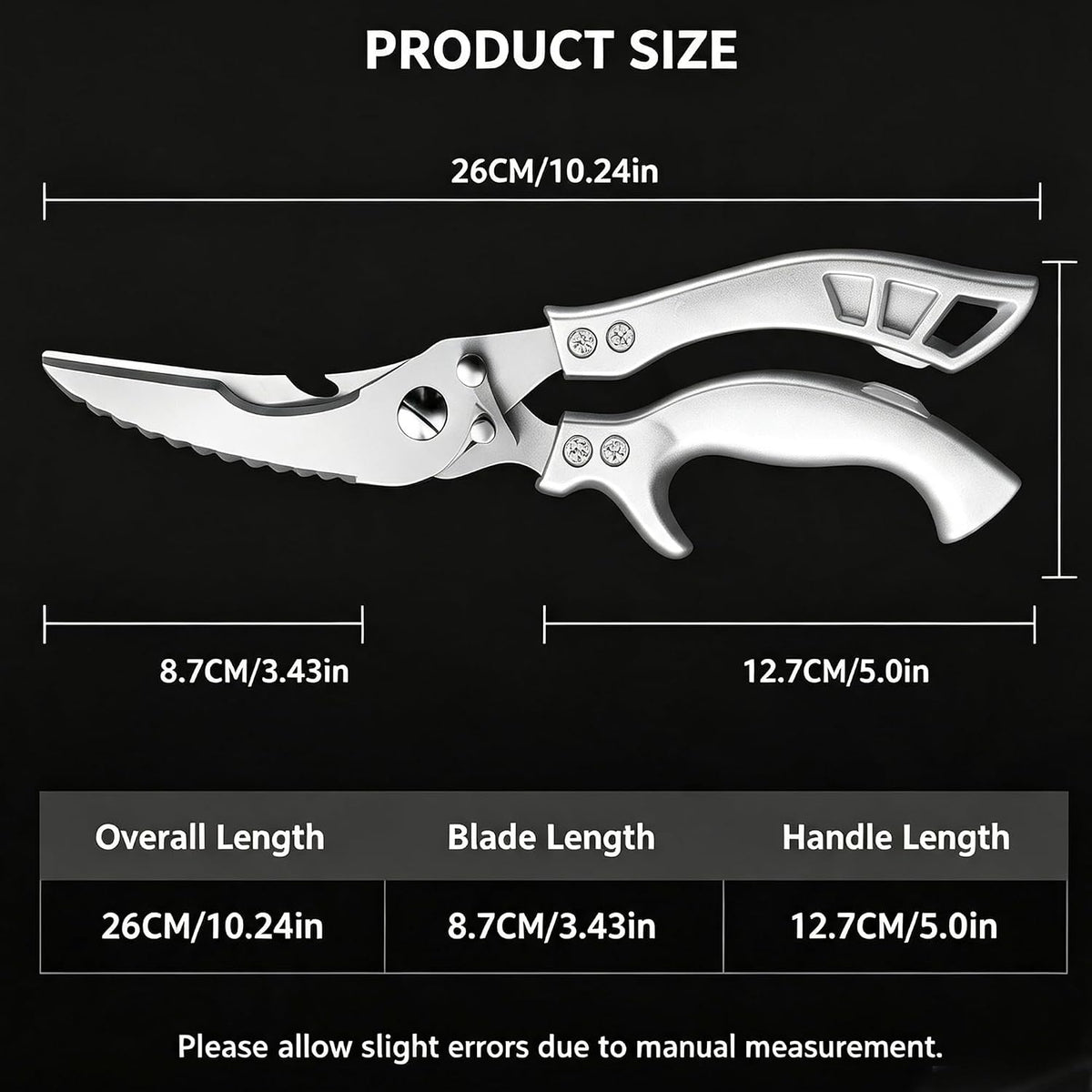 1-Pack Stainless Steel Kitchen Shears, Heavy-Duty Cooking Scissors