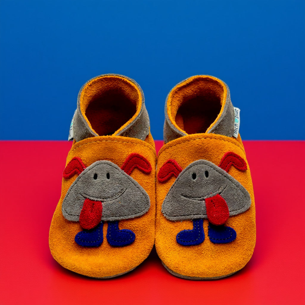 Leather Baby Shoes - Little Monster Tangerine - Inch Blue