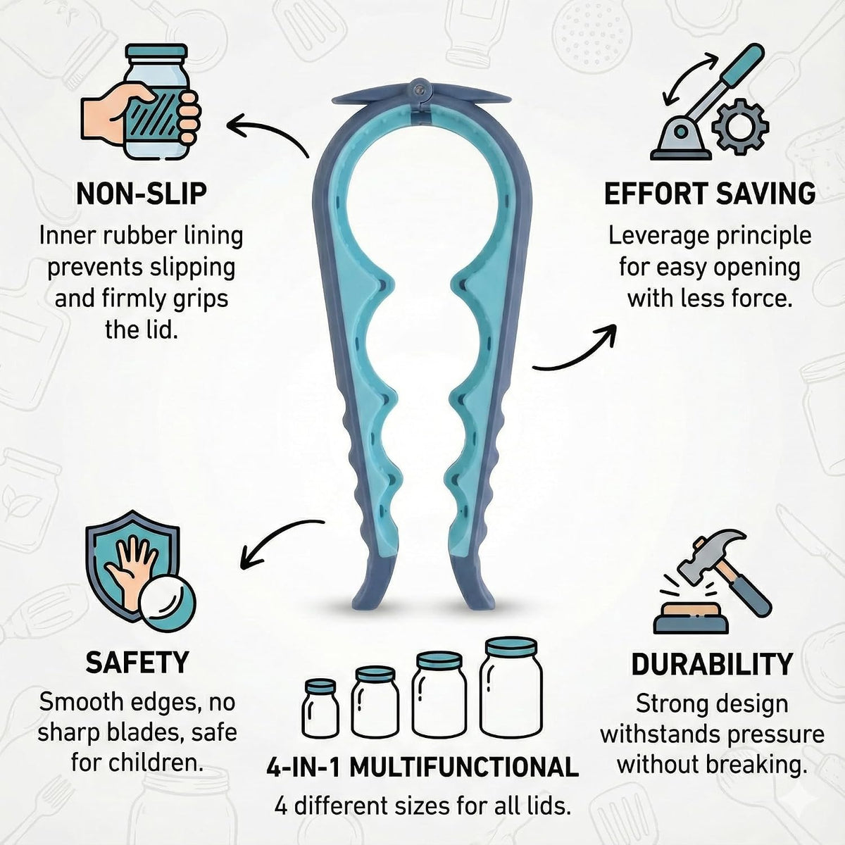 5-in-1 Jar Opener Set for Easy Bottle & Lid Opening
