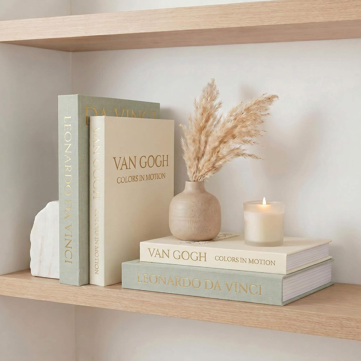 Decorative Storage Books Set of 2, Linen Cover, White & Green