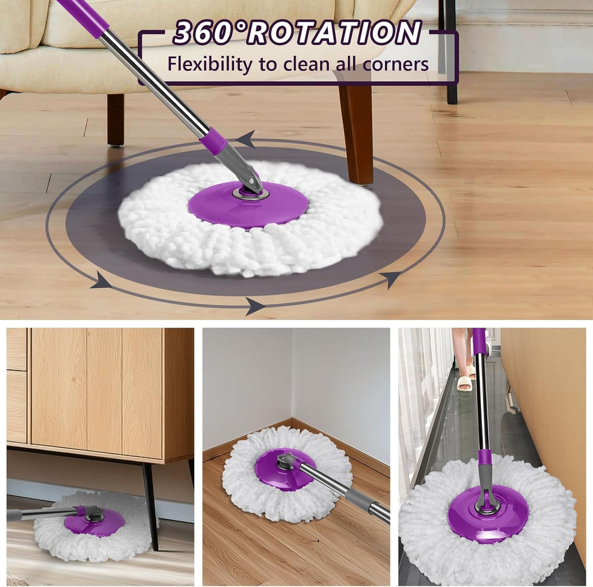 Spin Mop Bucket Set with Foot Pedal Wringer & 36 Inch Commercial Mop