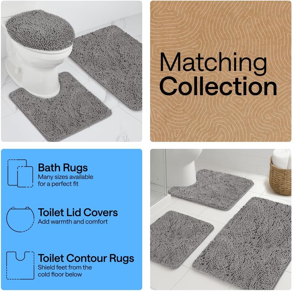 Chenille Bath Rug Mat, 24 x 17 Inches, Soft Absorbent Bathroom Rug