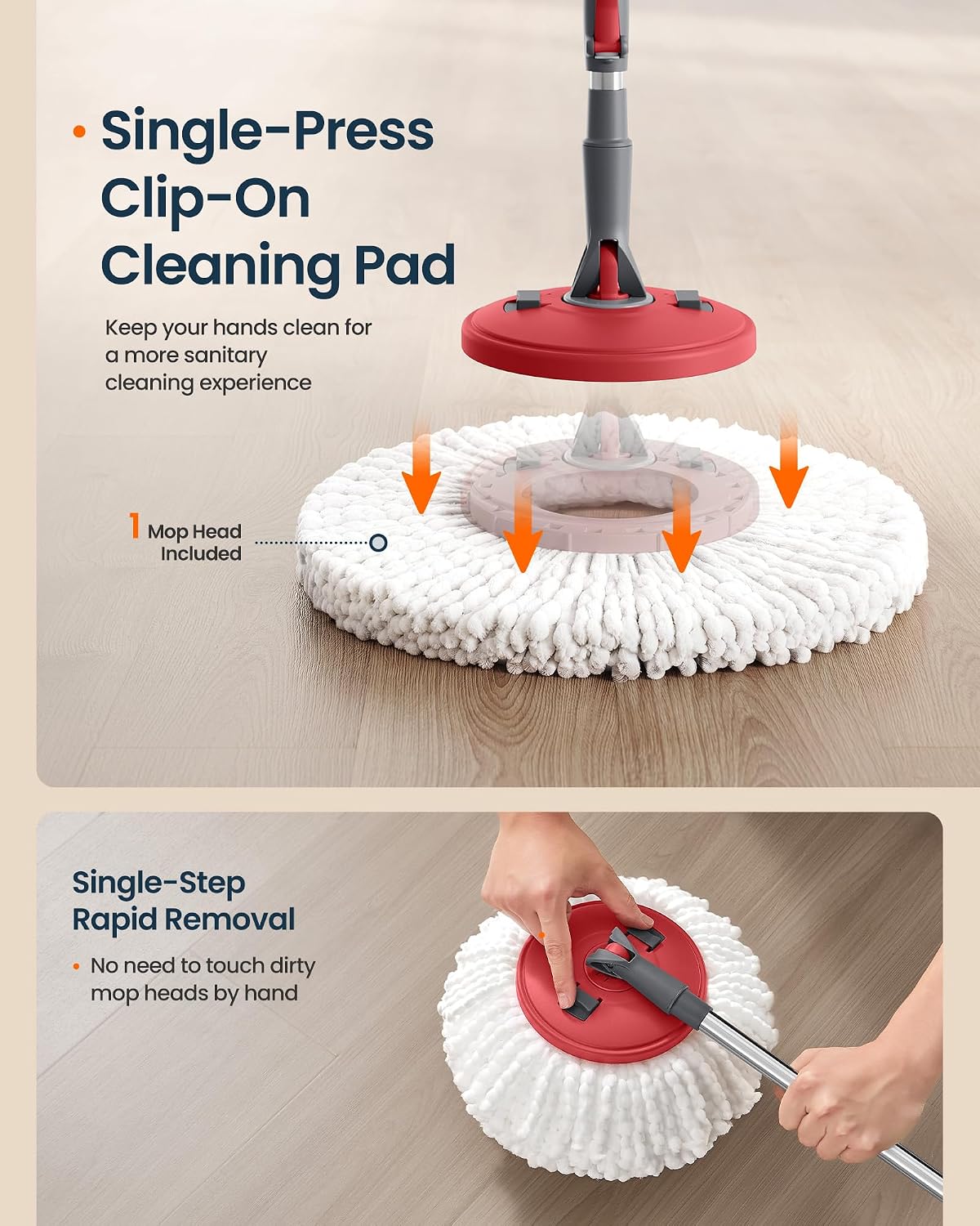 Spin Mop and Bucket Set with 2 Microfiber Pads Dark Gray Red