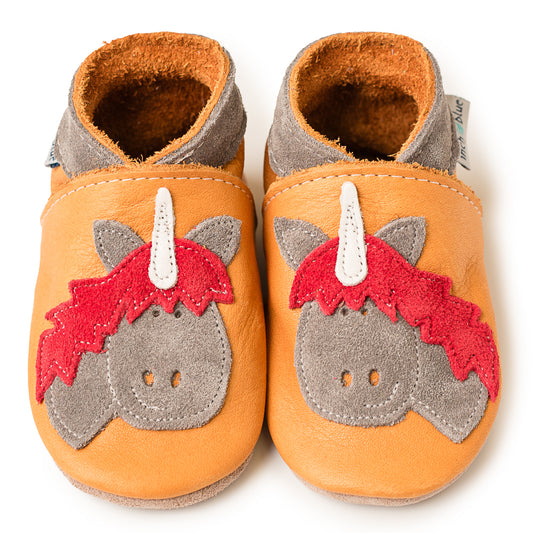 Leather Baby Shoes - Unicorn Tan Leather - Inch Blue