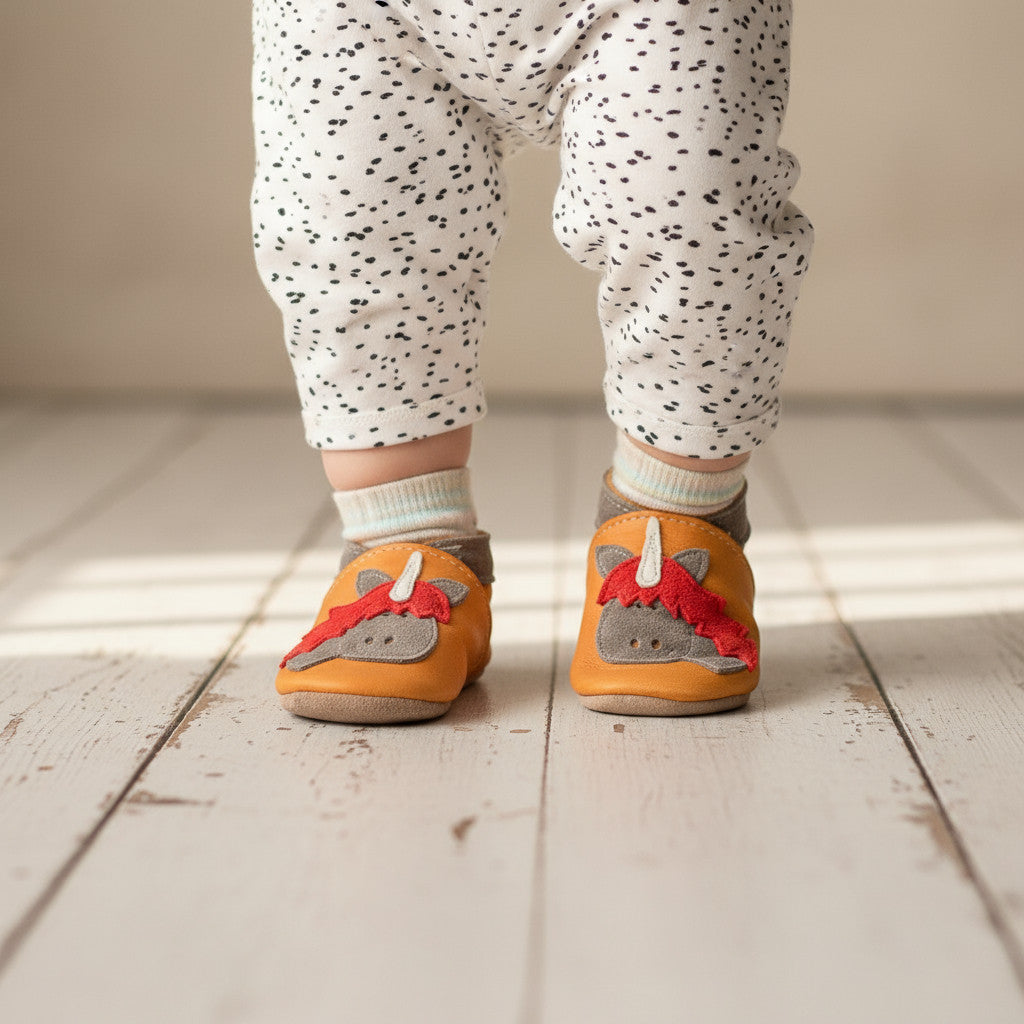 Leather Baby Shoes - Unicorn Tan Leather - Inch Blue