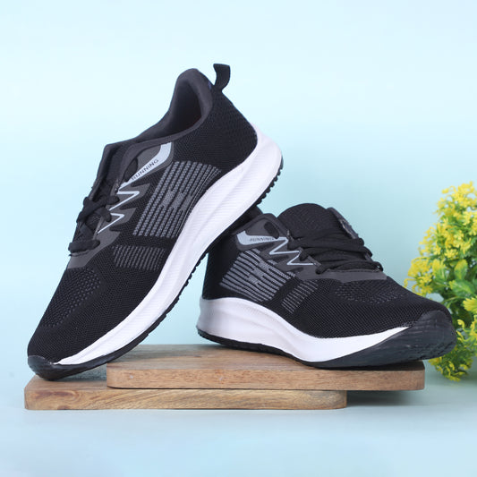 Men Lace Up Running Shoes, Black (Size-9 UK)
