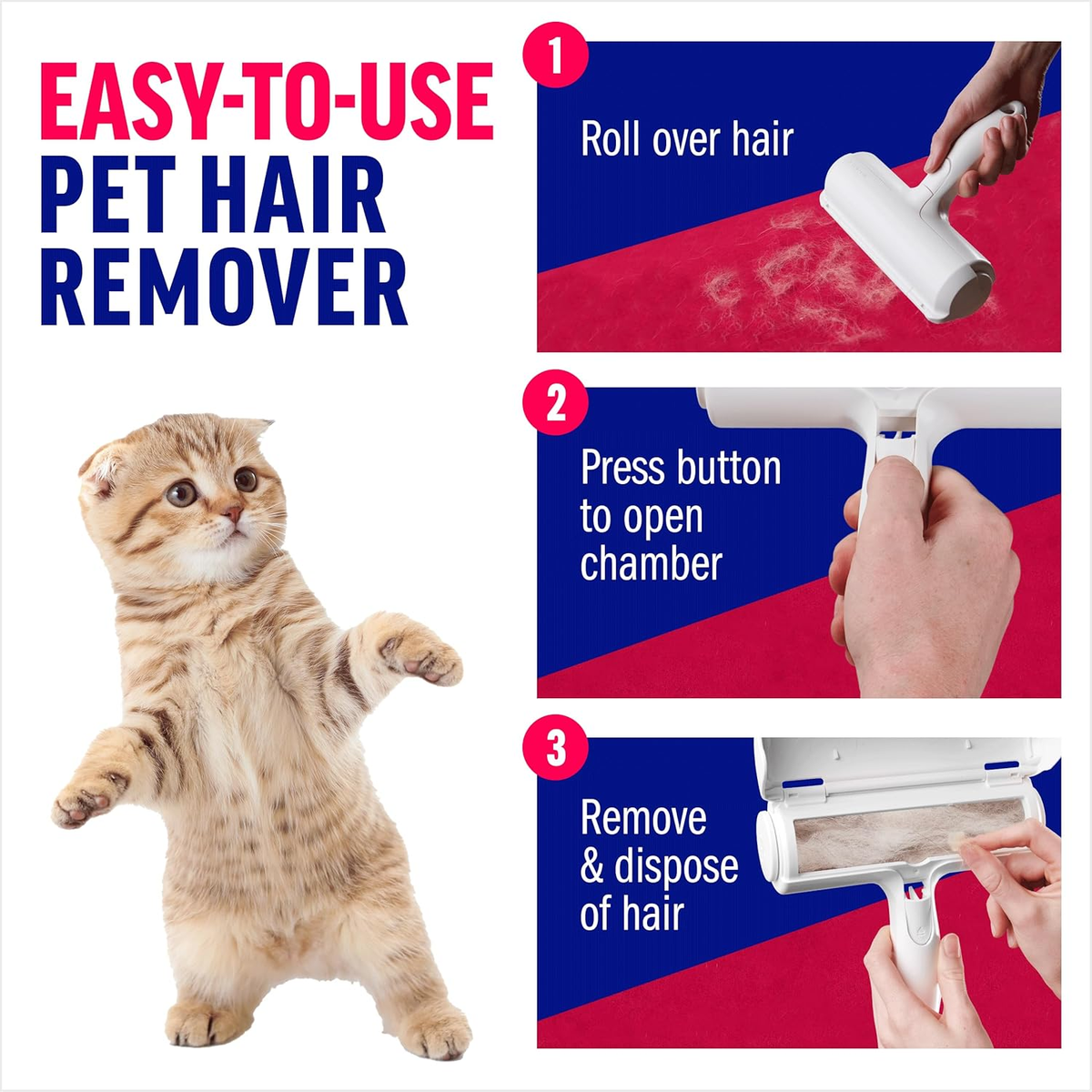 Reusable Pet Hair Remover Roller for Dogs & Cats, Furniture & Carpet
