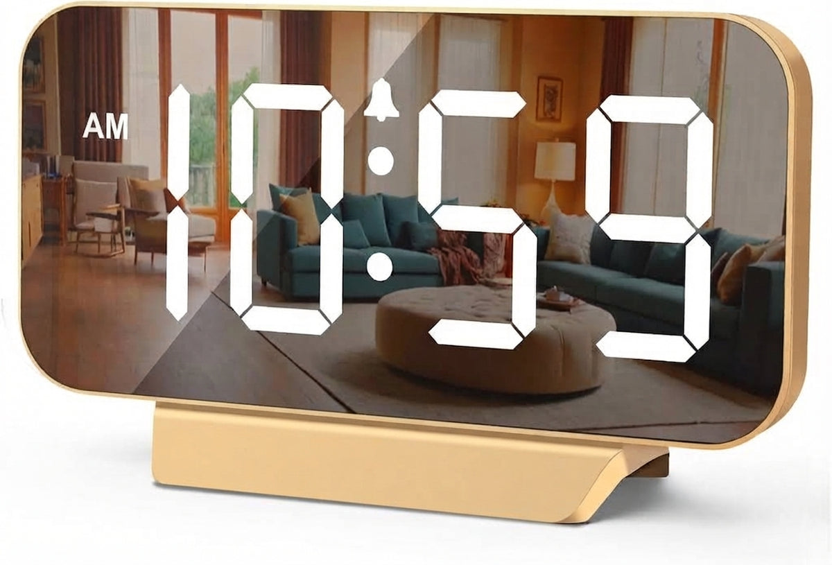 Slim Digital Mirror Alarm Clock, Large Display with 6-Level Dimmer