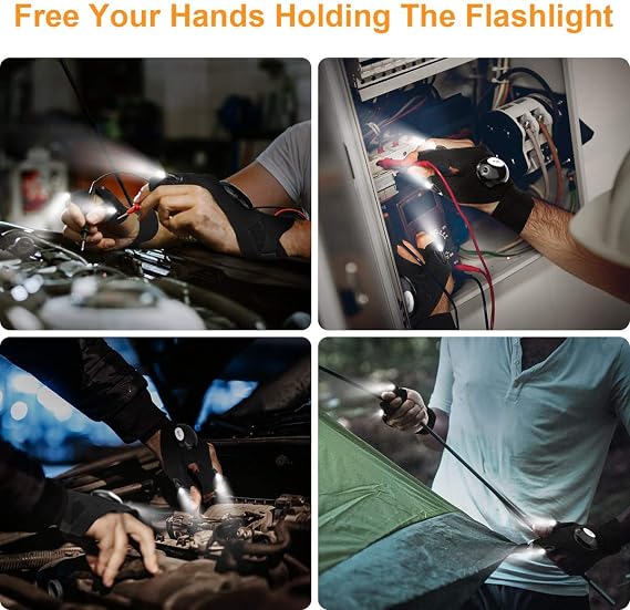 LED Flashlight Gloves, Hands-Free Finger Lights for Work & Outdoor