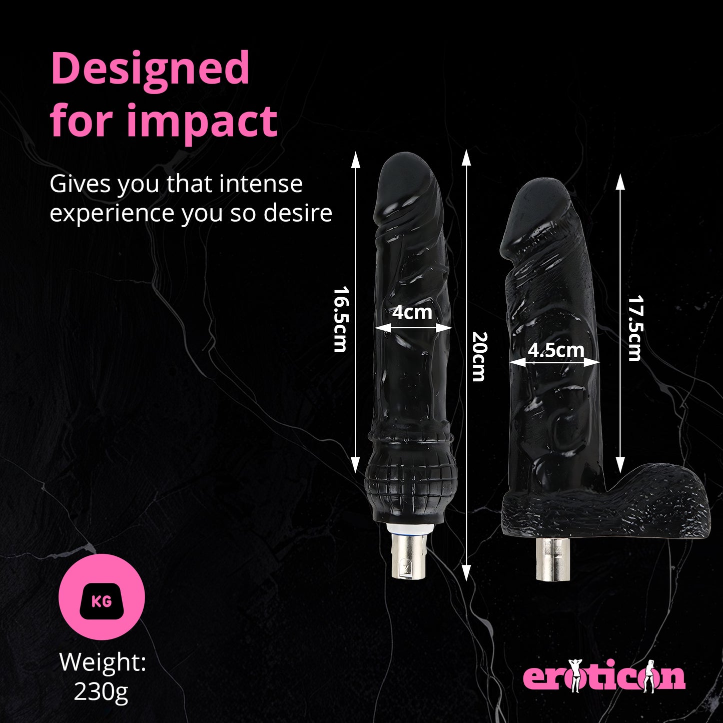Eroticon Tyrone Package Bundle with 2 dark dildo attachments