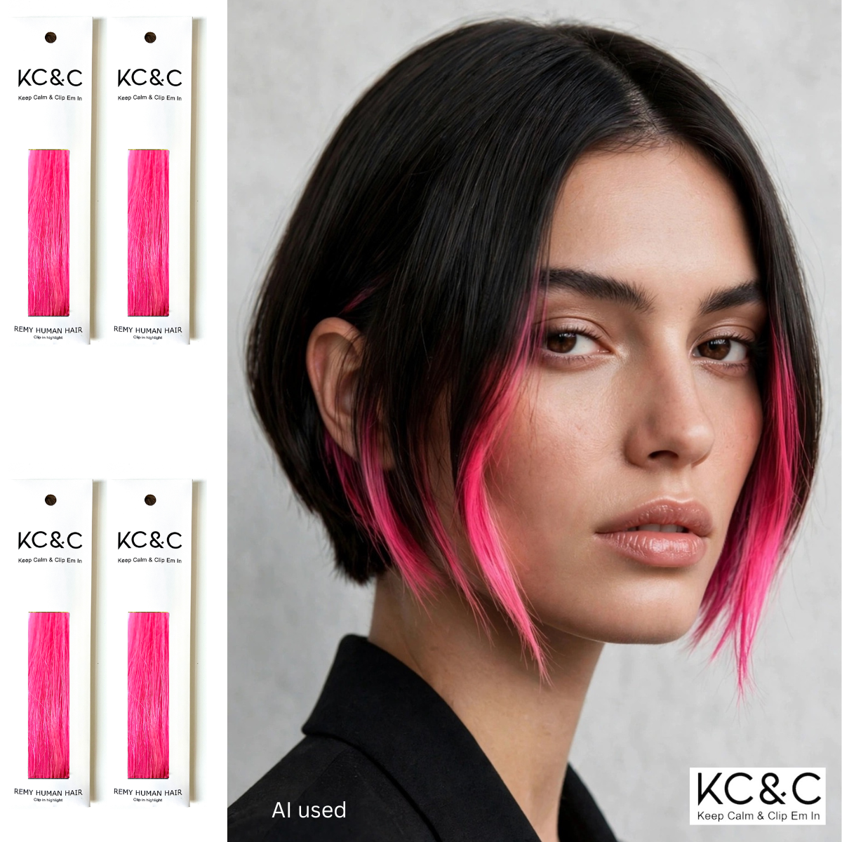 Bright Pink Clip-In Hair Highlights Real Human Hair 8" | 8 Pcs