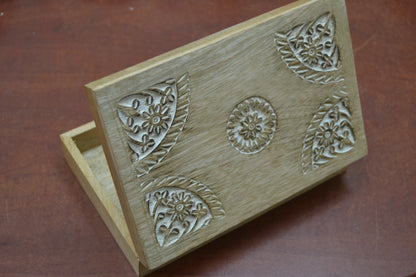 Handmade Carved Flower Wood Box