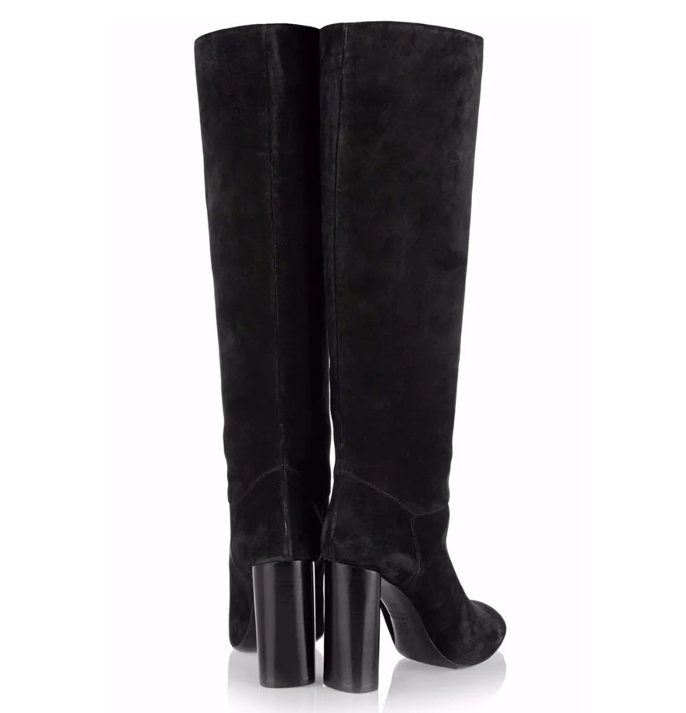 Black Suede Chunky Heel Boots – (MYSTOCK)