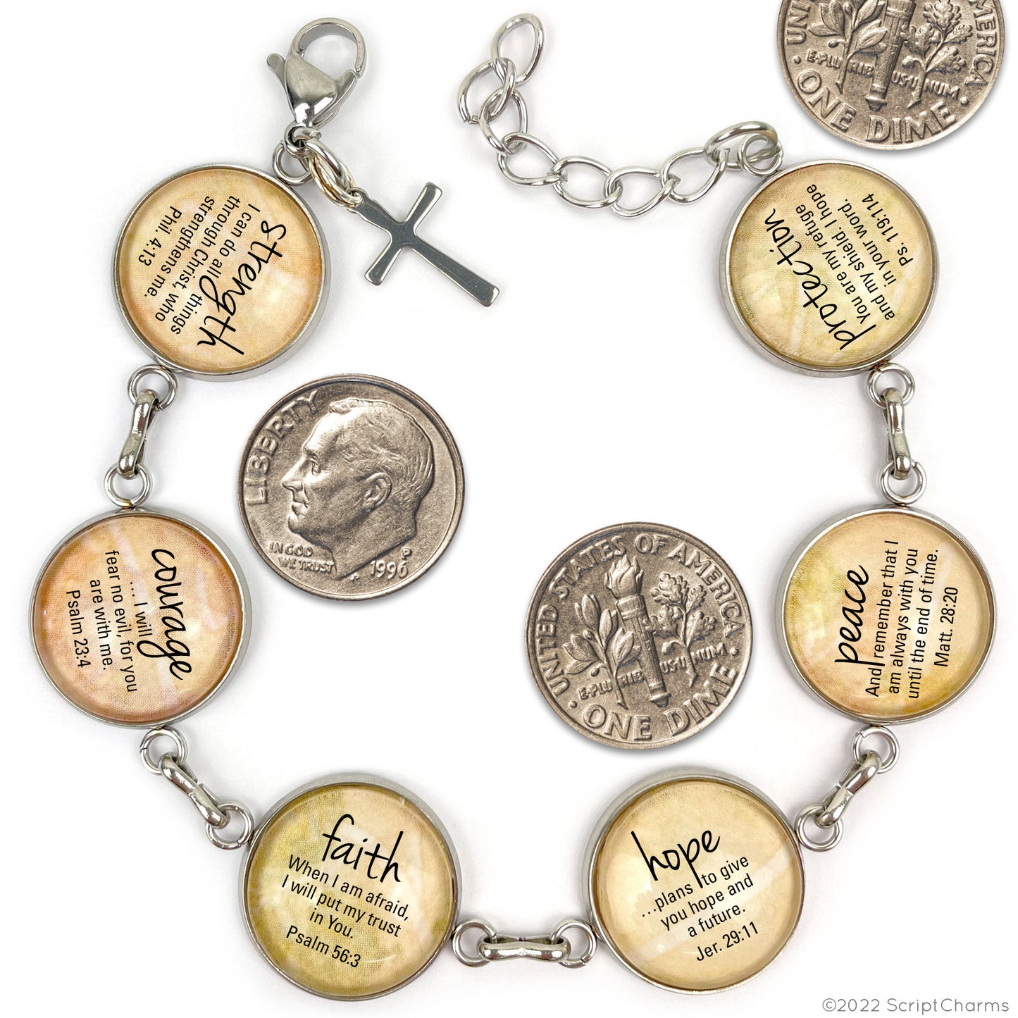 I Surrender All Hymn & Scripture Glass Charm Bracelet – Stainless
