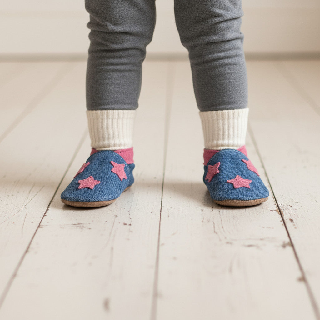 Leather Baby Shoes - Stardom Blue Denim/Pink - Inch Blue