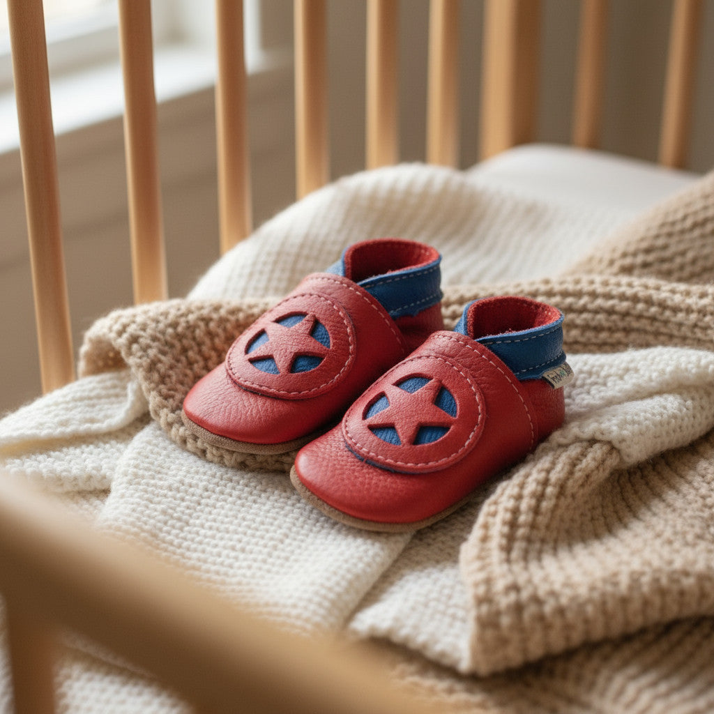 Leather Baby Shoes - Superkid Red - Inch Blue