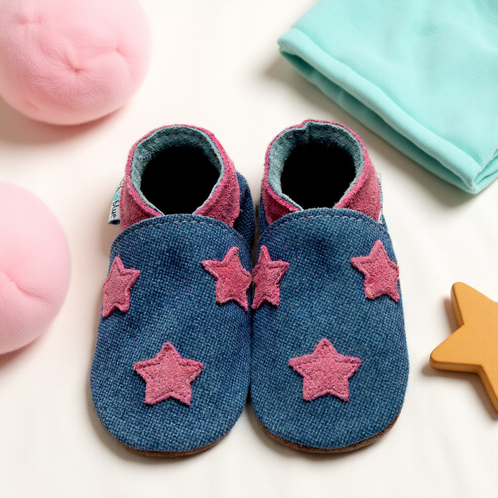 Leather Baby Shoes - Stardom Blue Denim/Pink - Inch Blue