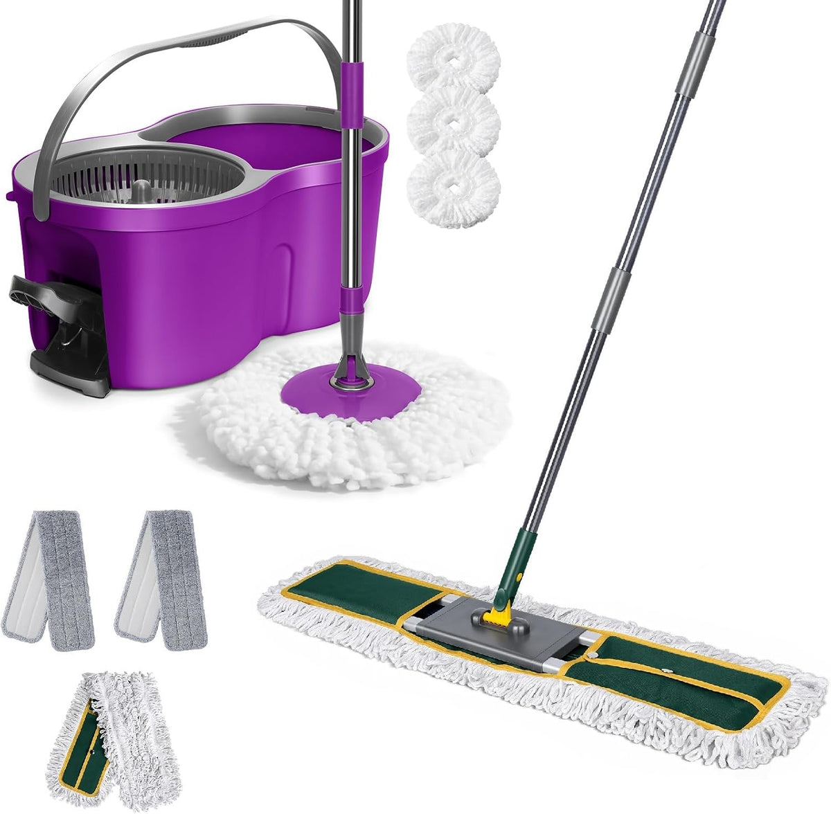 Spin Mop Bucket Set with Foot Pedal Wringer & 36 Inch Commercial Mop